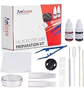 AmScope Microscope Slide Preparation Kit - Includes Blank Microscope Slides, Eosin Red & Methylen...