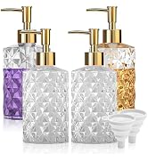 Crystal Glass Soap Dispenser, 330ml/12oz. Clear Glass Lotion Soap Dispenser with Gold Pump, Cryst...