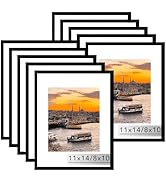 JCJMY 10 Packs 11x14 Picture Frame, Display 8x10 with Mat or 11x14 Without Mat, Black Gallery Wal...
