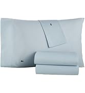 Lacoste 100% Cotton Percale 3-Piece Sheet Set – Lightweight and Ultra-Soft Bedding with Deep Pock...