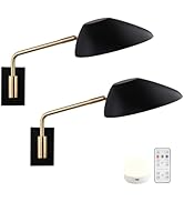 Folux Rechargeable Wall Sconce Set of 2, Battery Wireless Swing Arm Wall Lamps with Remote, Stepl...