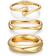 Chunky Gold Bangle Bracelets for Women Trendy 14K Gold Plated Cuff Bracelets Stack, Dainty Gold B...