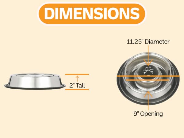 Dimensions of the 3 cup slow feed bowl