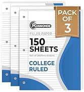 Rosmonde Loose Leaf Paper, 450 Sheets, 3 Pack, College Ruled Paper, 8" x 10.5", Bulk Office Fille...
