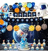 Outer Space Party Supplies, 87Pcs Party Decorations - Rocket Balloons, Solar System Swirl Decorat...
