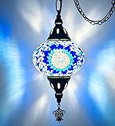 XUMAIDENG Turkish Handmade Mosaic Plug-in Pendant Light - 6" Globe Hanging Ceiling Fixture, 15ft ...