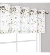 OWENIE Floral Valances for Windows, Linen Blend Textured Light Filtering Printed Leaf Pattern Gro...