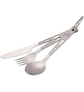 ATiAP Titanium Flatware Knife Fork Spoon Set Lightweight Ti Camping Utility Cutlery Set with Carr...