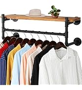 WEBI Wall Mounted Clothes Rack with Shelf,32" Industrial Pipe Clothing Rack with Shelves,Heavy Du...