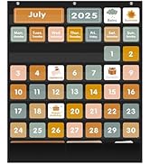 REGELETO Boho 46+3 Pockets Calendar Pocket Chart with 92 Cards for Classroom,Large Size: 28.75 x ...