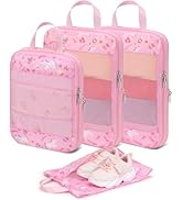 BrainyBees Kids Compression Packing Cubes, 4 Piece Set for Carry On Suitcase, Water Resistant Tra...