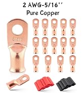 RED WOLF 2 AWG 5/16"(M8) 16 Pcs Wire Lugs Ring Terminal Connectors Ends, 2 Gauge Battery Cable Co...