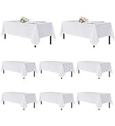 sancua White Table Cloths Rectangle, 8 Pack Tablecoths for 6 Foot Tables - Washable Polyester Fab...