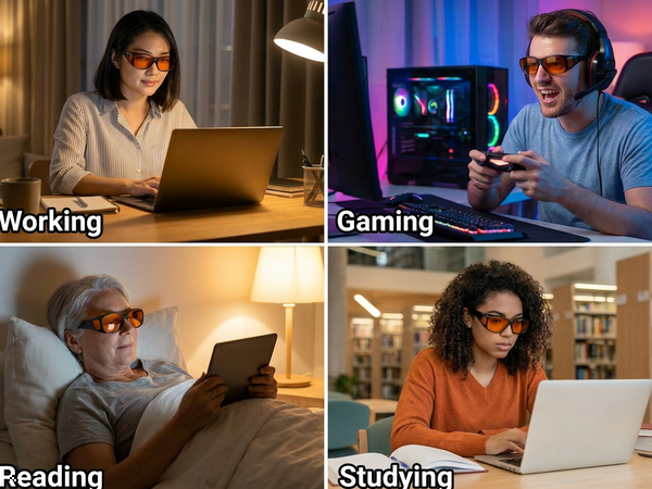All-day blue light protection, Multiple usage scenarios, Work game read study