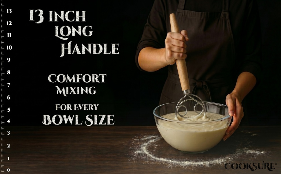 Sourdough whisk mixing thick starter in a bowl—ideal bread mixing tool for home baking