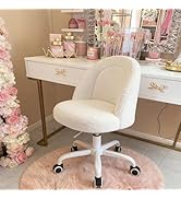 DurayLoly White Vanity Chair with Wheels, Cute Desk Chair with Back, Armless Chair with Height Ad...