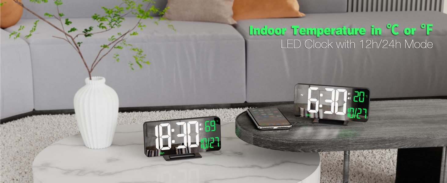 digital clock with temperature C and F