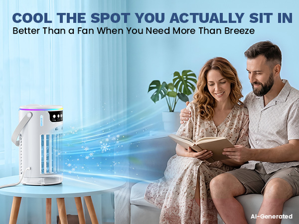 table top ac unit with ice-powered mist to replace regular hot fans