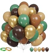 Funhot Green and Brown Balloons Set, 60PCS Sage Green Brown Gold Balloon, 12Inch Jungle Safari Pa...