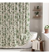 AmazerBath Sage Green Floral Shower Curtain, Modern Farmhouse Shower Curtain Set with Tassels, Ru...