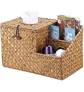 Sumnacon Square Woven Tissue Box Cover - Decorative Cube Tissue Box Holder with Side Organizer, R...