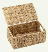 Small Wicker Basket with Lid, Natural Water Hyacinth Storage Baskets for Organizing, Rectangular ...