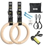 GHB Gymnastic Rings Wooden Gym Rings 1.25" Olympic Rings Adjustable Straps Pull Up Rings Sets for...