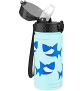 GOPPUS Kids Water Bottle (Straw Lid) - 14 Oz Stainless Steel Travel Bottle, Double Wall Vacuum Le...