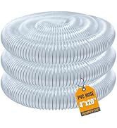 POWERTEC 4" x 20' Dust Collection Hose, 4 Inch Flexible PVC Dust Collector Hose for Table Saw, Ba...