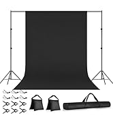 Qoolfoto 10×7FT Black Backdrop with Stand Kit, 6×9FT Black Screen Background with Photography Sta...