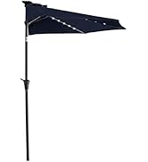 Helios&Hestia 9 ft Small Half Round Solar Powered Wall Outdoor Market Patio Umbrella with LED Lig...