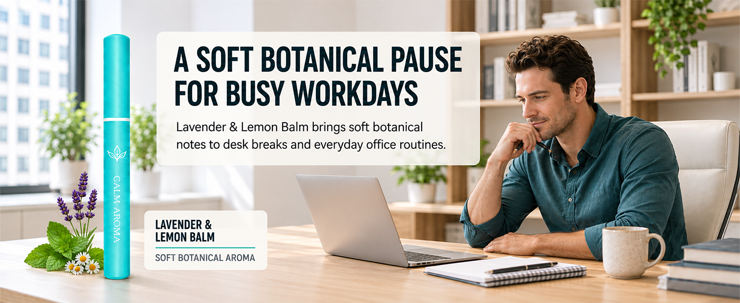 A SOFT BOTANICAL PAUSEFOR BUSY WORKDAYS Lavender & Lemon Balm bringsbotanicalnotes to desk breaks