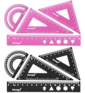 Honagu Triangular Ruler Set, 2 Set / 8 Pieces Aluminum Alloy Ruler, Metal Drafting Ruler, Geometr...