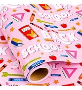 Burymento Back to School Wrapping Paper, Pink School Supplies Wrapping Paper, First Day of School...