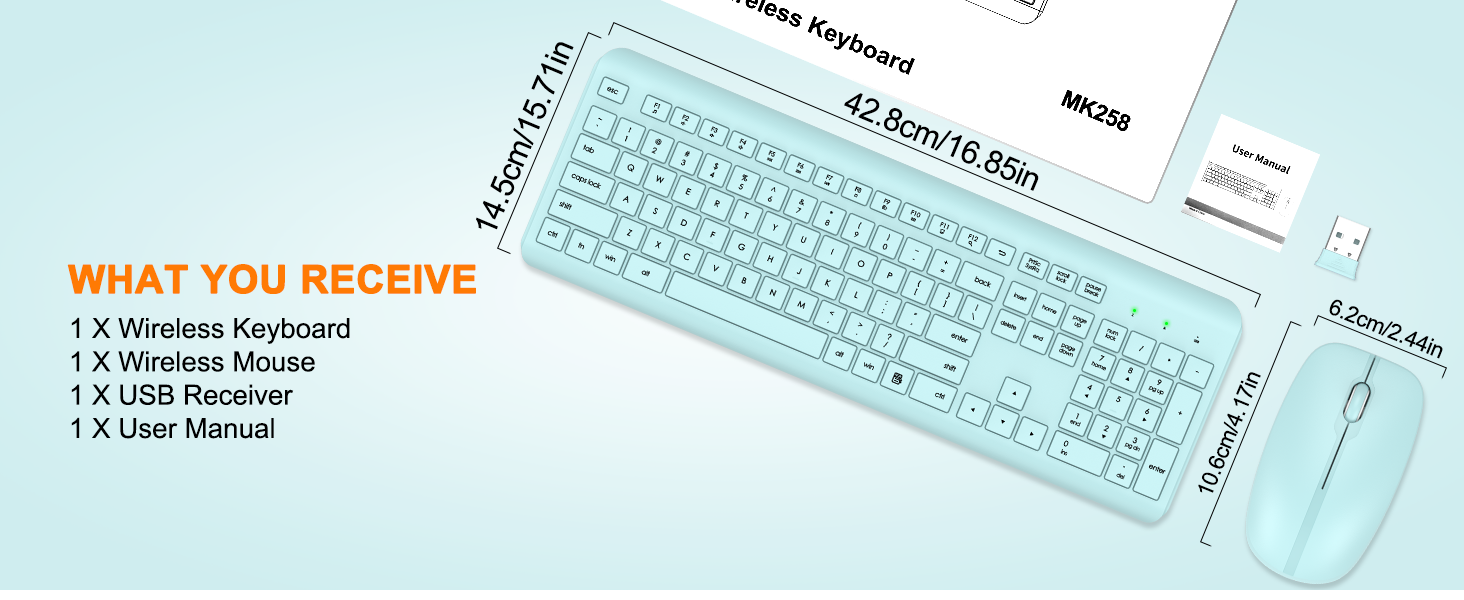 Wireless Keyboard and Mouse Combo Full Size Silent Ergonomic Keyboard Mouse Cordless Mouse Keyboard