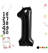 Smlpuame 40 Inch Black Number 1 Balloon, 1st Birthday Decoration Boys Girls | Large Self Inflatin...