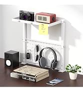 Jumyee 2-Tier Metal Clamp On Desk Shelf with Flip Pegboard & Magnetic Accessories, No-Drill White...