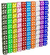 SUNMON 100 Pcs Multi-Color Dice Set – 10 Assorted Transparent Color with 10 Pcs Each, 16mm D6 Sta...