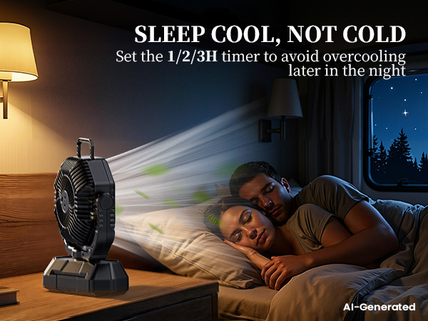 camp fan with 1/2/3H timer to avoid overcooling at night