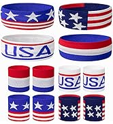 SHANGXING American Flag Sports Headband and Wristband- Striped Sweatband Set for Basketball, Foot...