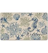 Livcoz Coastal Beach Welcome Front Door Mat, Spring Summer Coral Seahorse Decorative Doormat Non-...