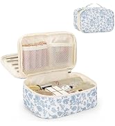 Relavel Travel Makeup Bag, Small Floral Cosmetic Bag with Makeup Brush Compartment, Portable Make...