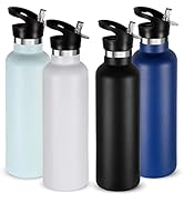 Neihepal 24oz Insulated Water Bottles Bulk 4 Pack,Stainless Steel Double Wall Sport Bottle with S...