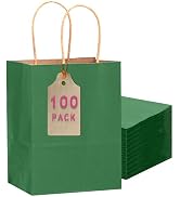 qiqee 100PCS Gift Bag with Handles Bulk Kraft Deep Green Paper Bags Multiple Uses (11