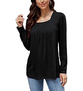 FaroDor Women's Long Sleeve Shirts Fall Casual Pleated Square Neck Tunic Tops