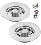 Stainless Steel Kitchen Sink Drain Strainer & Sink Stopper 3 in 1 Drain Plug with Anti-Clog Baske...