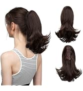 CJL HAIR Dark Brown Claw Clip Ponytail Extension Drawstring Short Wavy Curly Pony tails Synthetic...