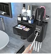 iHave Toothbrush Holders for Bathrooms, 2 Cups Toothbrush Holder Wall Mounted with Toothpaste Dis...