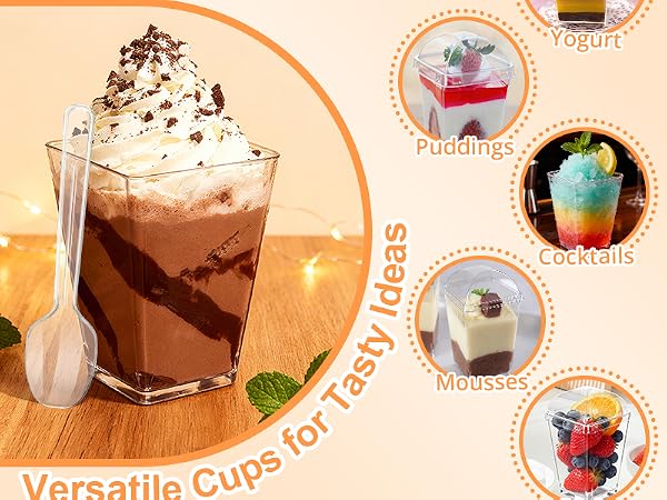 5oz Plastic Dessert Cups with Lids and Spoons