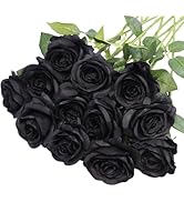 YGbridge Black Artificial Roses Flowers, 12 Pcs Fake Rose in Bulk, Long Stem Realistic Silk Roses...